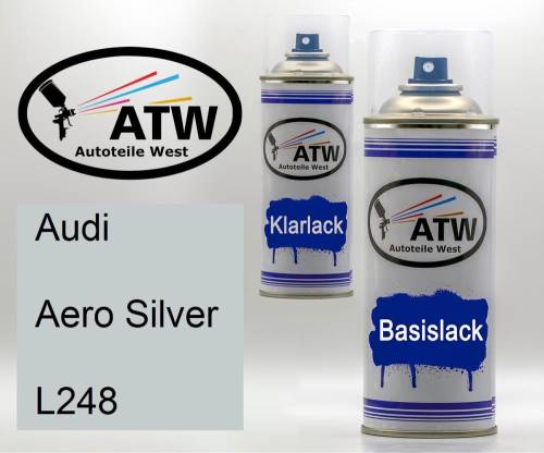 Audi, Aero Silver, L248: 400ml Sprühdose + 400ml Klarlack - Set, von ATW Autoteile West.